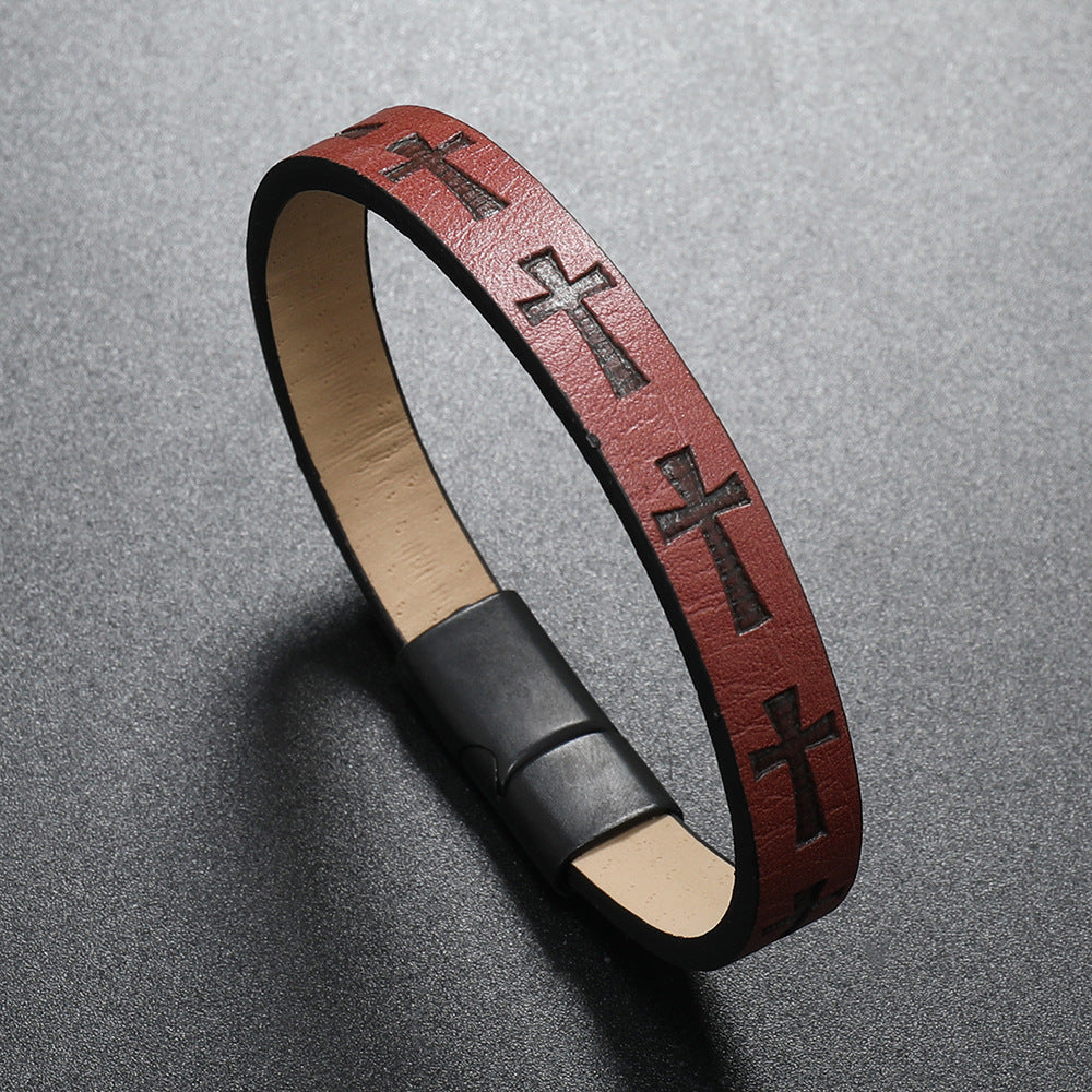 Croix sur cuir BRACELET