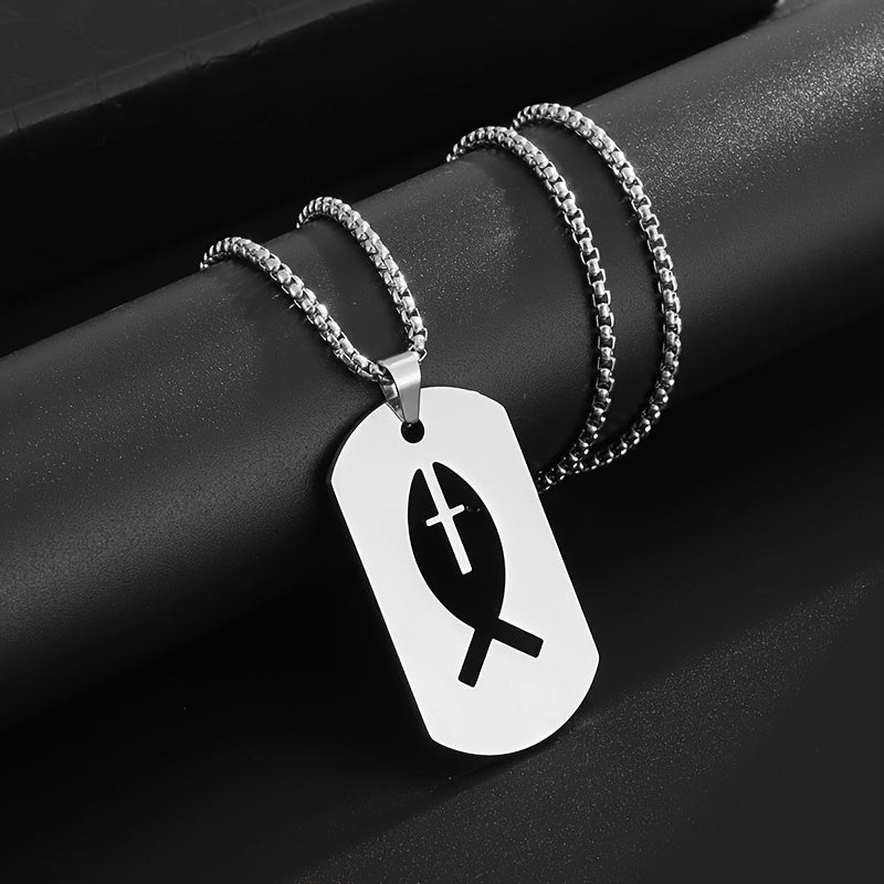 Pendentif Croix en Acier Inoxydable en Forme de Poisson COLLIER
