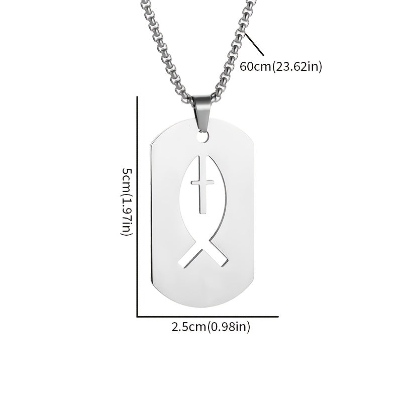 Pendentif Croix en Acier Inoxydable en Forme de Poisson COLLIER