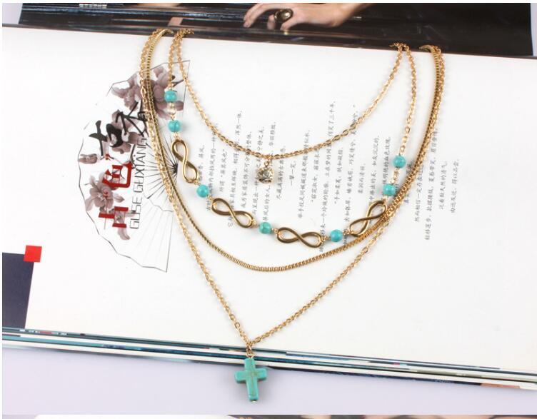 Croix turquoise multi-rangs COLLIER