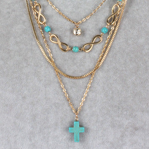 Croix turquoise multi-rangs COLLIER