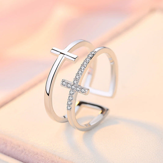 Double croix avec zircons BAGUE