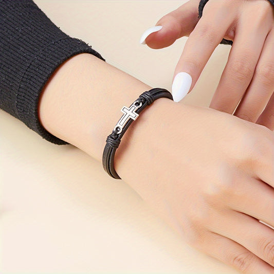 Croix en acier inoxydable sur similicuir BRACELET
